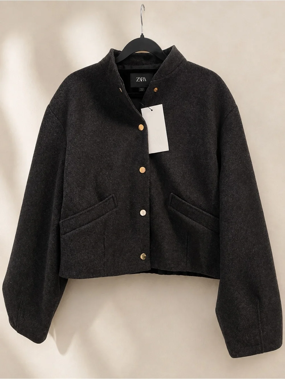 ZARA Soft Charcoal Bomber Jacket, Elastic Hem